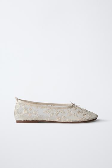 EMBROIDERED BALLERINAS - Ecru White by Zara