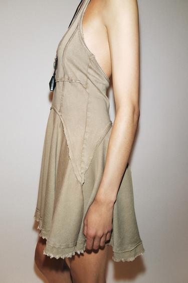 ROBE COURTE GODETS - Kaki clair de Zara - Image 3