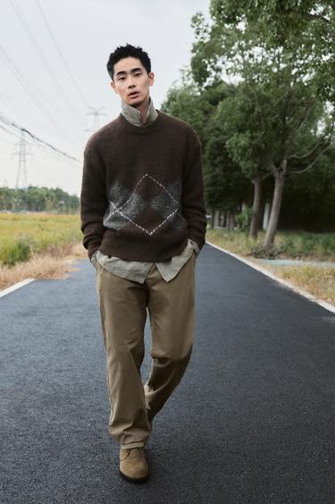 ARGYLE JACQUARD SWEATER - Brown by Zara