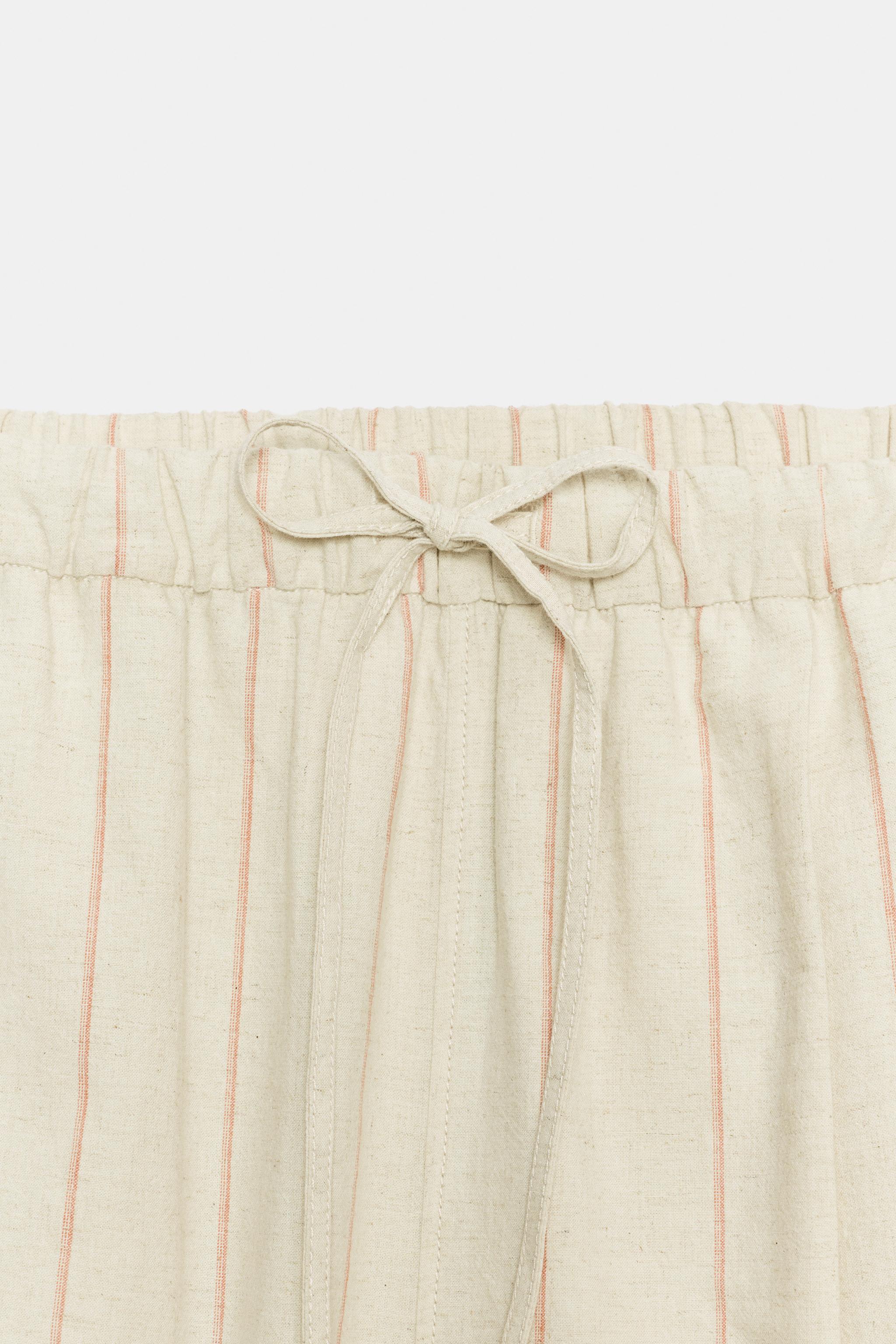 Женские брюки Zara STRIPED LINEN CULOTTE PANTS — фото 8