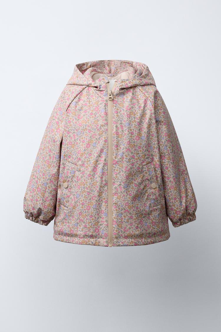 RUBBERISED FLORAL WATER-RESISTANT RAINCOAT WITH FLEECE LINING