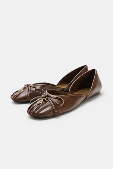 BALLERINAS WITH BOW DETAIL - Brown by Zara - Image 1