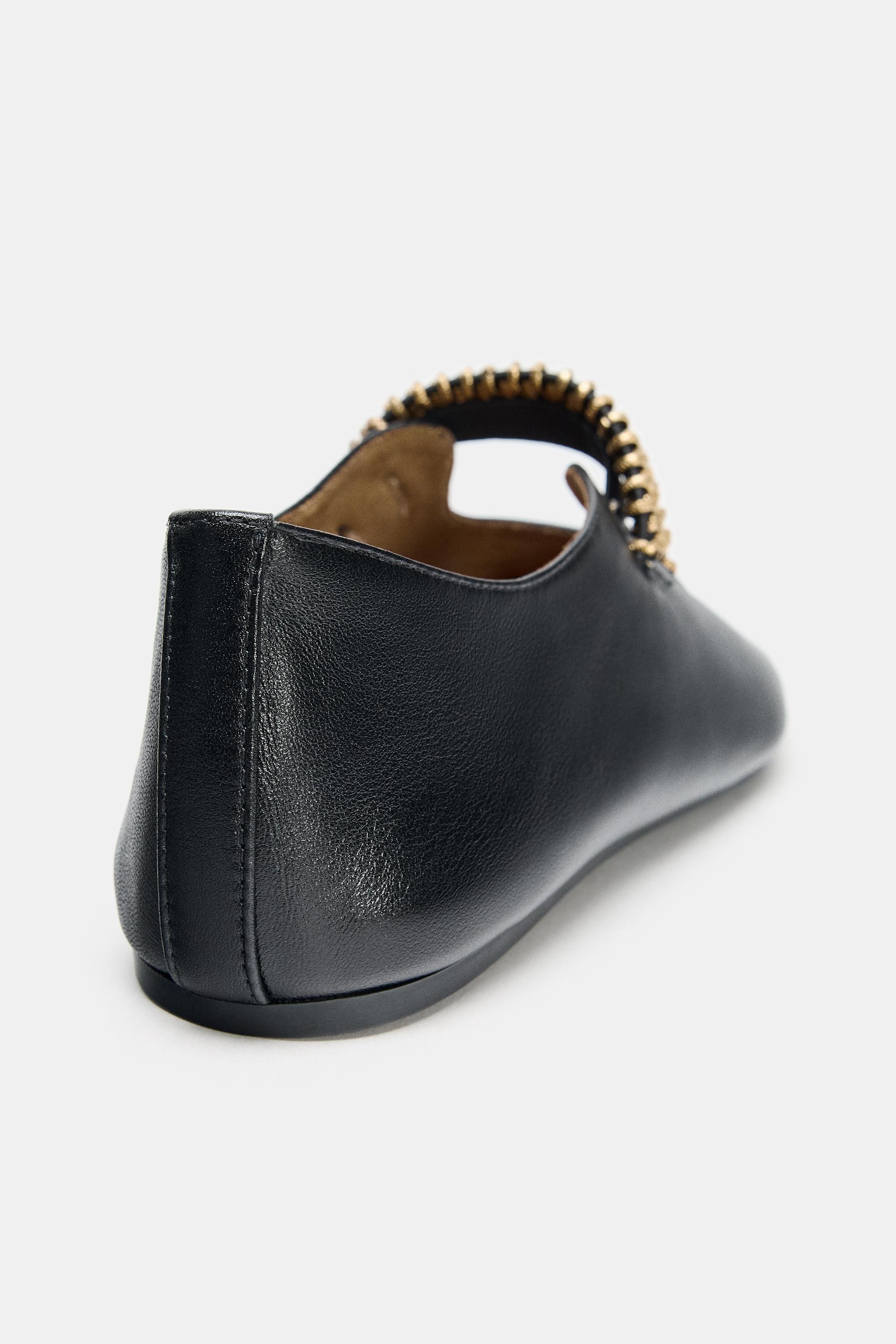 LEATHER BALLET FLATS WITH METAL STRAP
