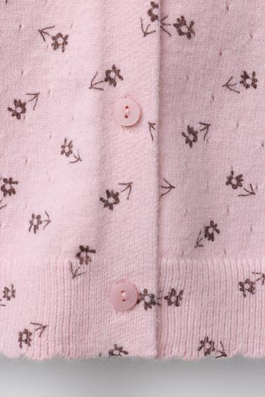 GILET EN MAILLE À FLEURS - Rose clair de Zara - Image 3