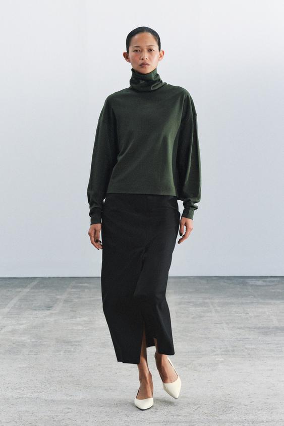 INTERLOCK HIGH NECK TOP - Dark green by Zara - Image 0