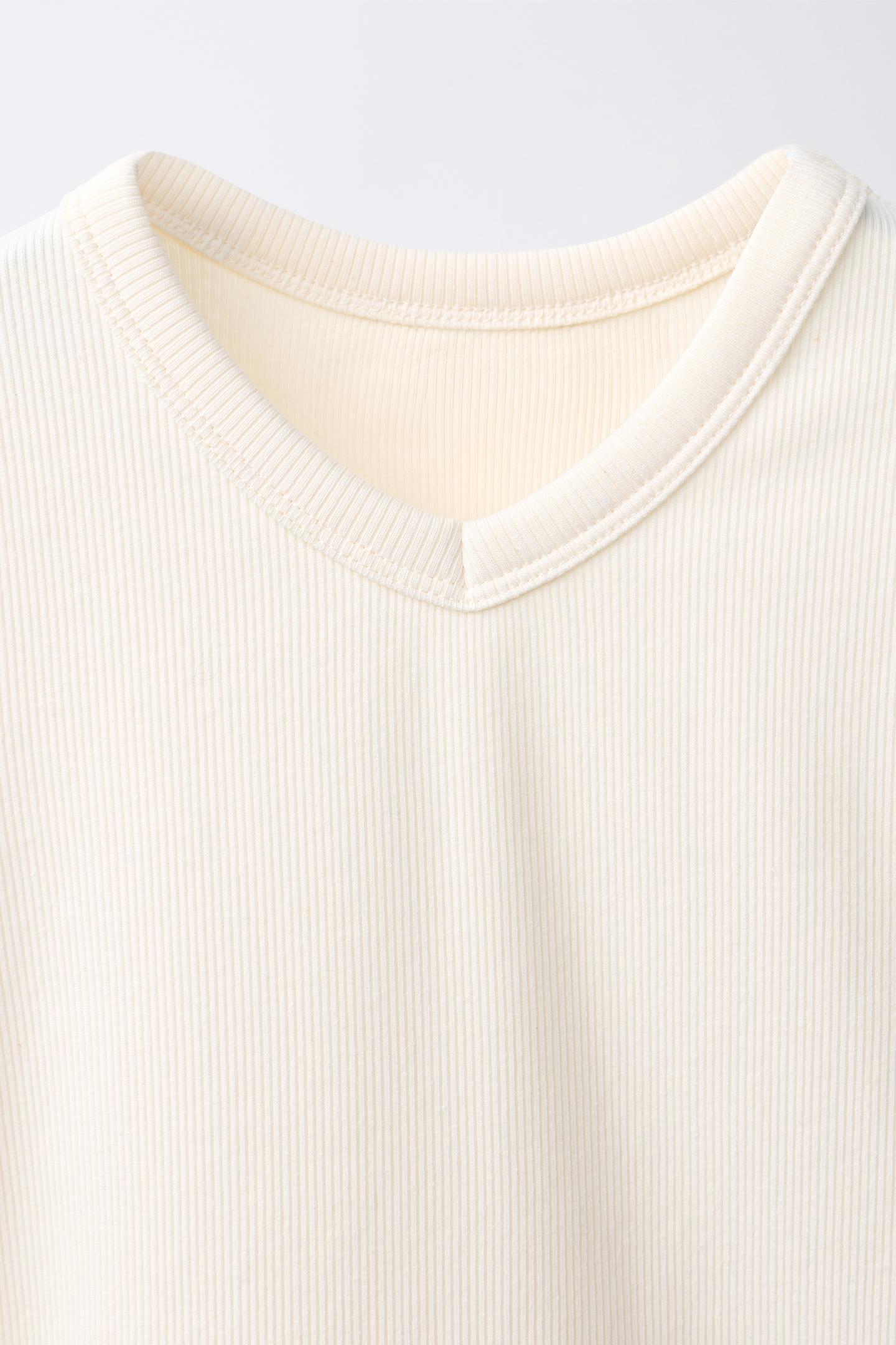 Детская футболка Zara Ribbed V-NECK, цвет: Светлый жёлтый — фото 4