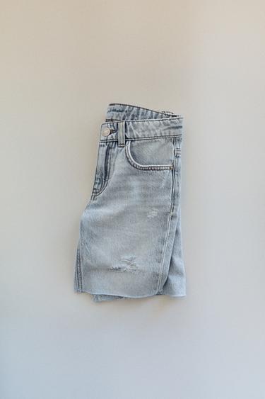 RIPPED DENIM BERMUDA SHORTS - Blue by Zara
