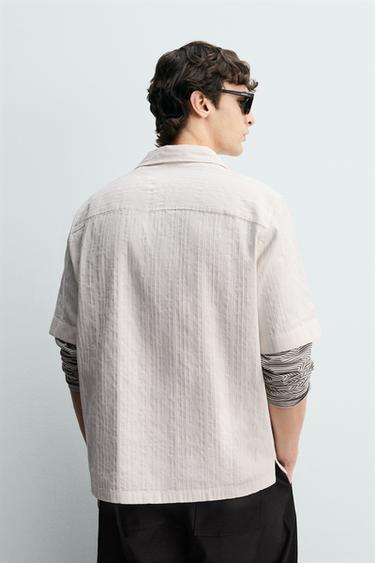 CHEMISE RELAXED FIT JACQUARD RAYURES - écru-blanc de Zara - Image 2