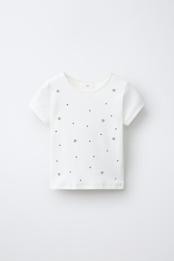 CAMISETA TACHAS ESTRELLAS - Blanco de Zara - Imagen 0