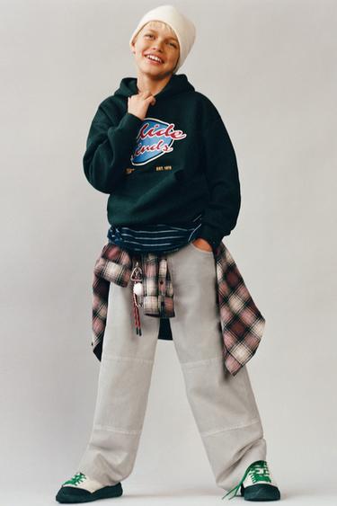 Zara 標語連帽運動衫 - 墨绿色