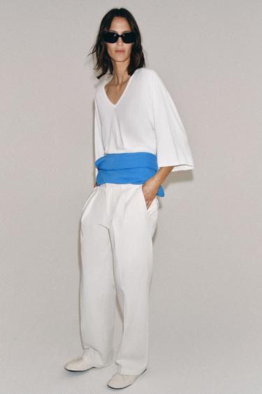 FLUID V-NECK KNIT JUMPER - White by Zara - Image 0