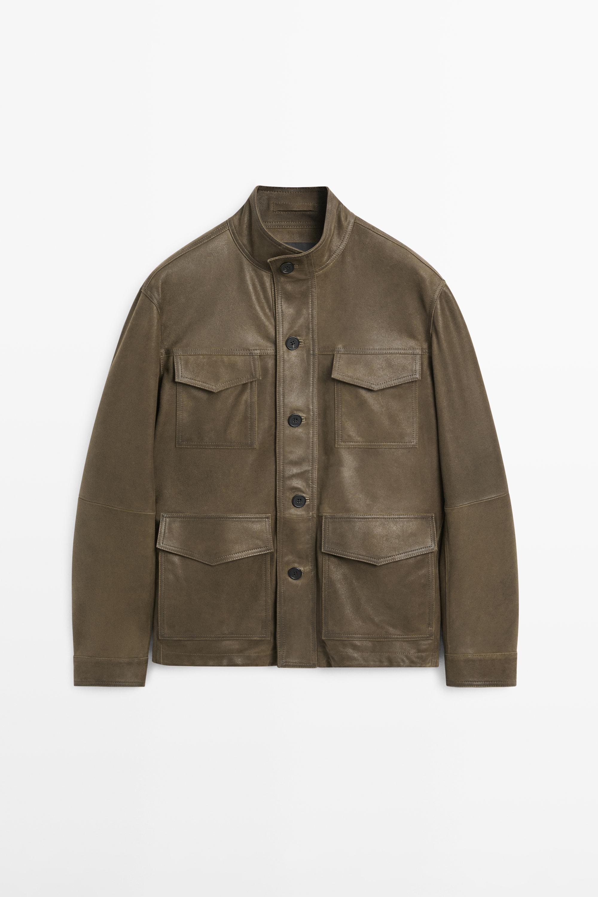 Veste en cuir caprin effet usé