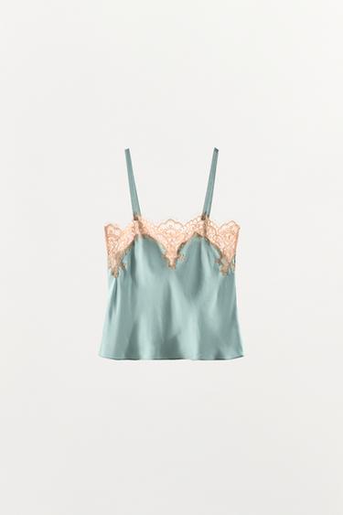 TOP STYLE LINGERIE SATINÉ AVEC DENTELLE - Bleu canard de Zara - Image 5