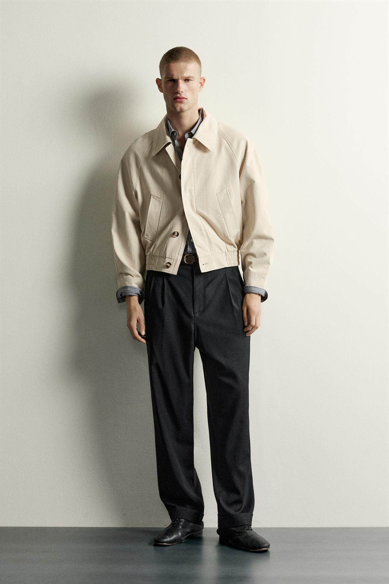 CROPPED COTTON OVERSHIRT — Beige