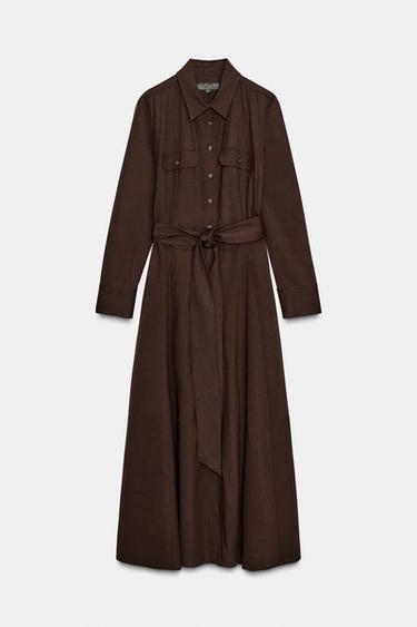ZW COLLECTION BELTED SHIRT DRESS - Brown by Zara