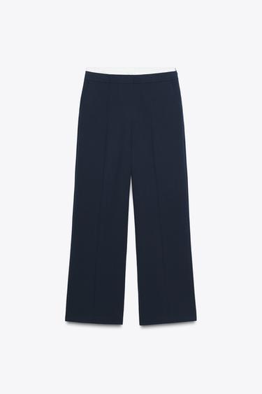 STRAIGHT-LEG TROUSERS WITH DOUBLE WAIST - Navy blue by Zara