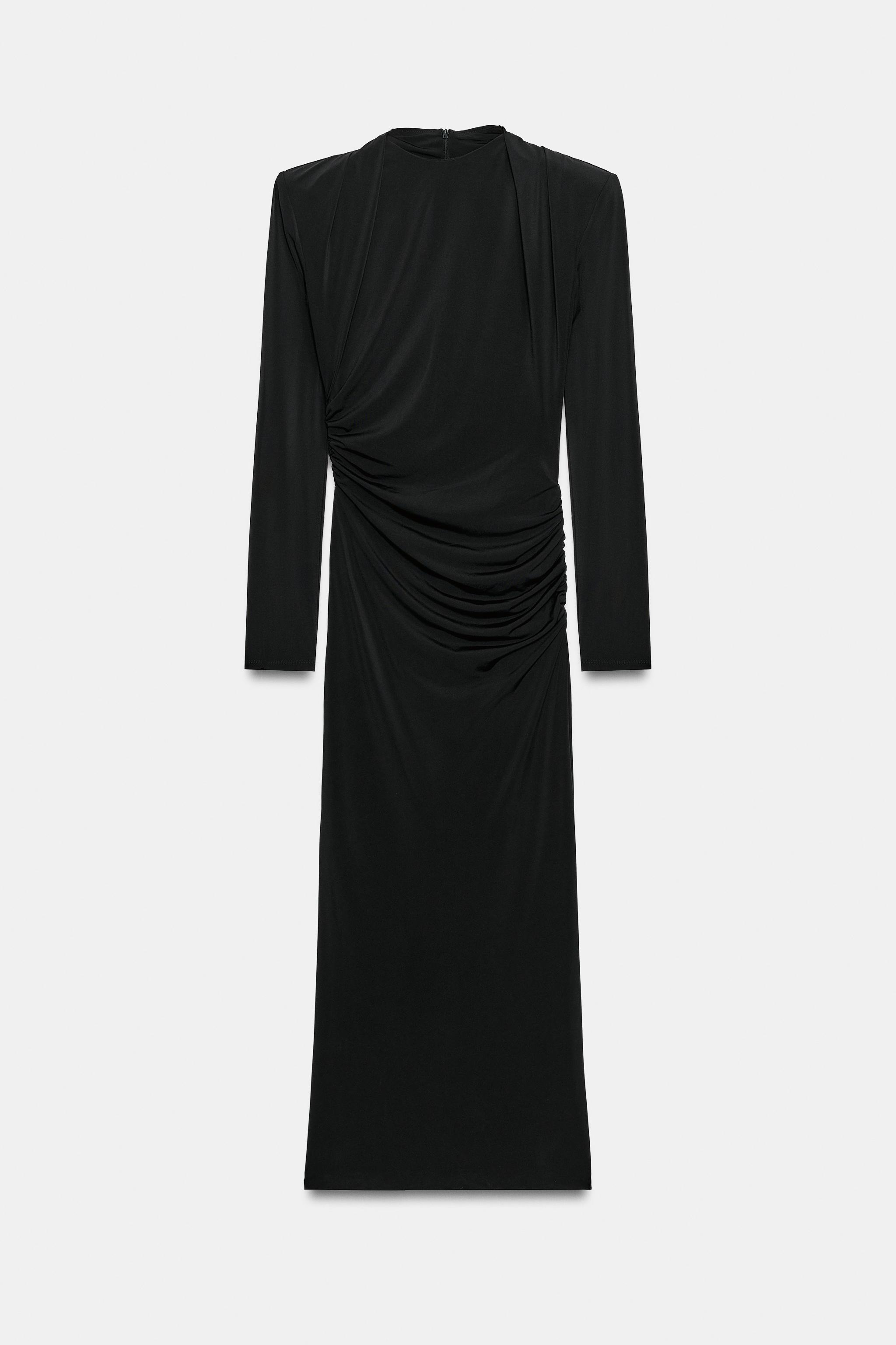 SHOULDER PAD DRAPED MIDI DRESS