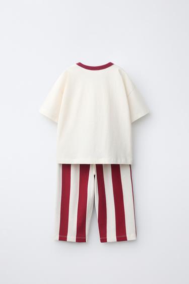 STRIPED T-SHIRT AND JOGGER SET — Red 2