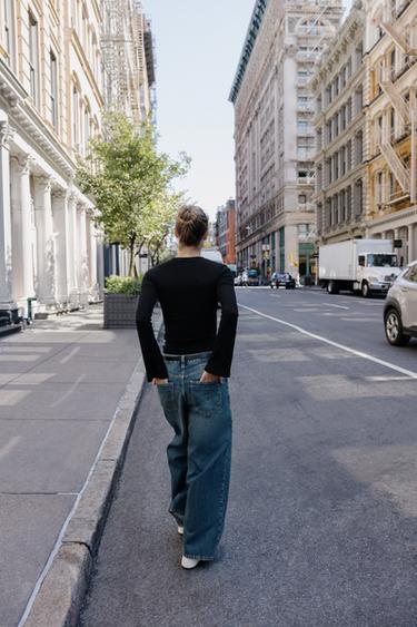 ΜΠΛΟΥΖΑ RIB ΜΕ ΜΑΝΙΚΙ ΜΕ ΜΑΝΣΕΤΕΣ - Μαύρο του Zara