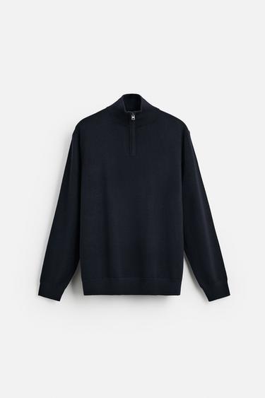 100% WOOL QUARTER ZIP JUMPER - Navy blue by Zara - Image 6