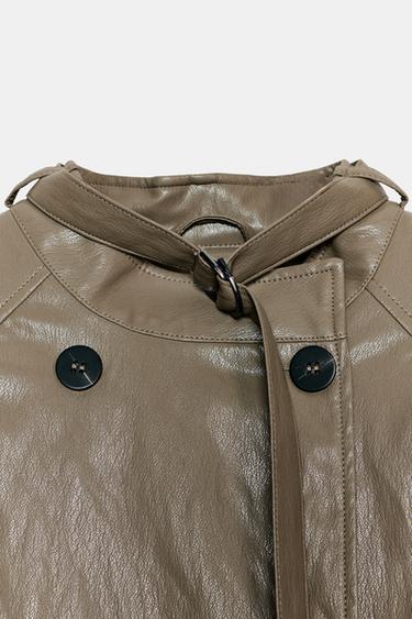 ZW COLLECTION FAUX LEATHER CAPE JACKET - Taupe grey by Zara - Image 7