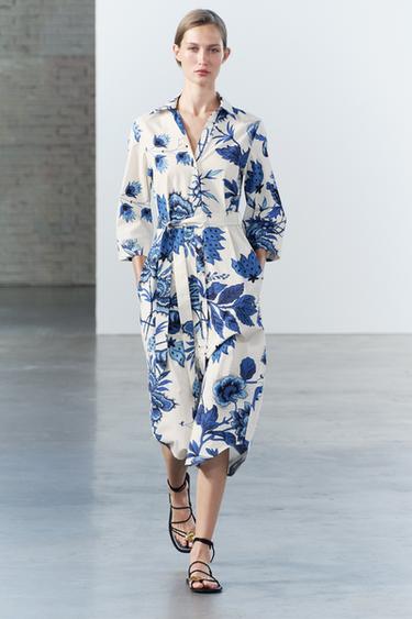 ПЛАТЬЕ-РУБАШКА С ПРИНТОМ — ZW COLLECTION — Синий/Белый от Zara — изображение 0