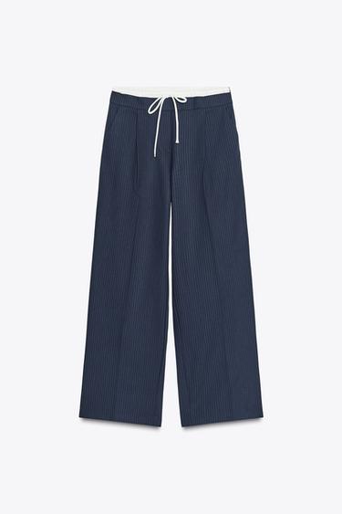 Zara DOUBLE WAIST WIDE LEG PANTS - Striped - Image 0