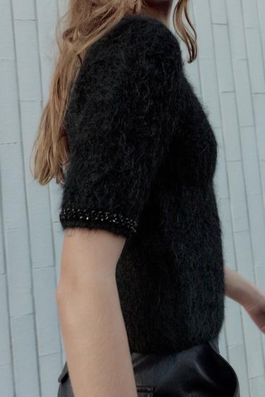 SHORT SLEEVE KNIT JUMPER WITH JEWEL BEADS - Black by Zara