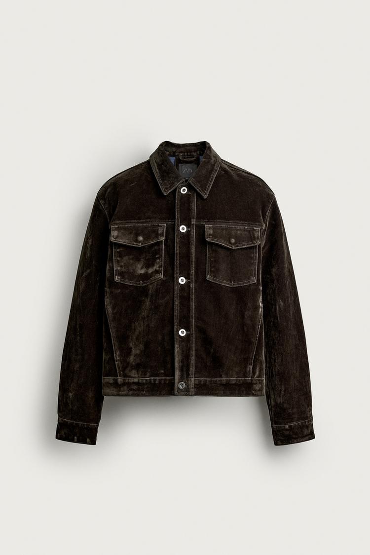 FLOCKED DENIM CROPPED FIT JACKET