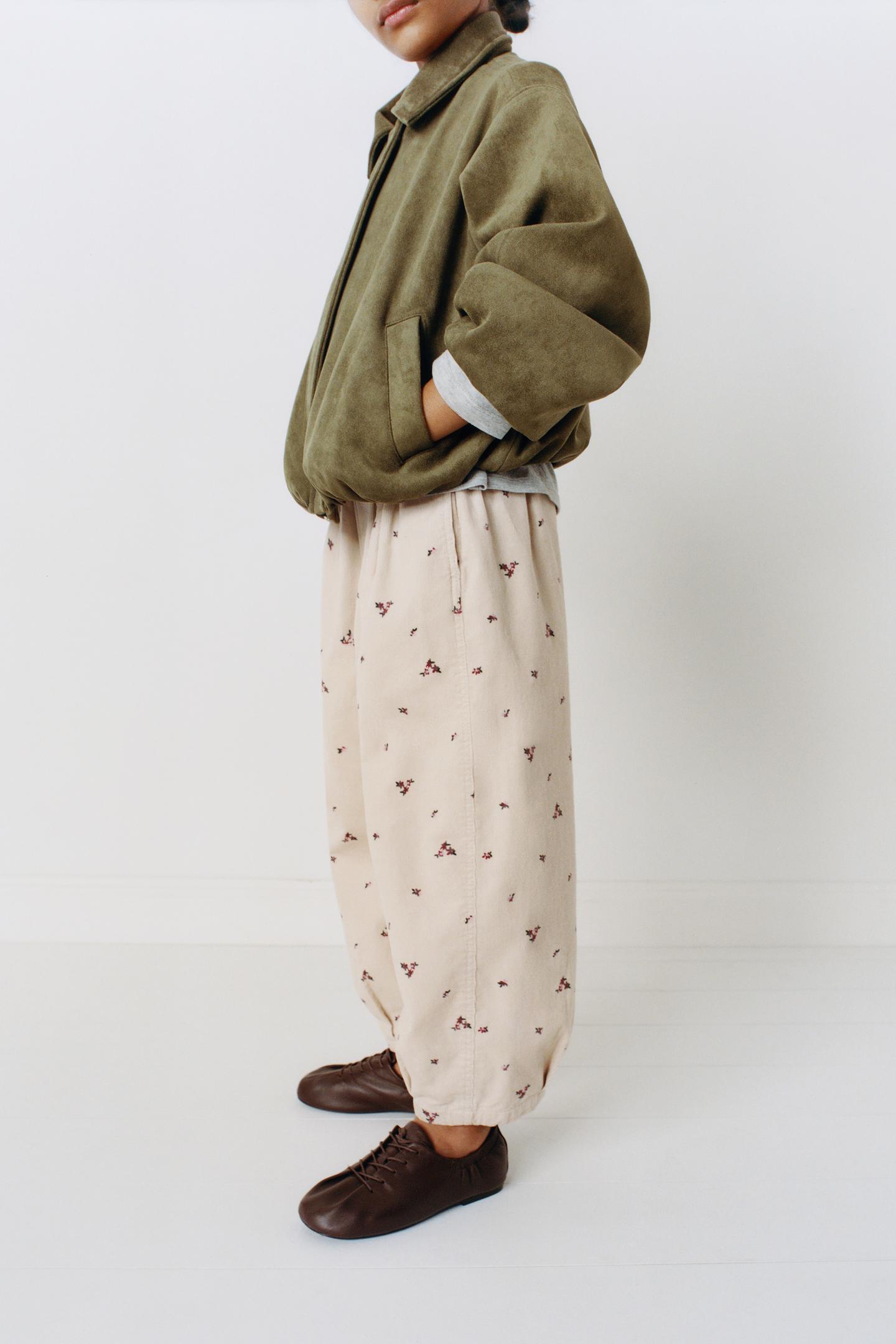 Детские брюки Zara Floral Print Micro-Corduroy Balloon, цвет: Экрю — фото 1