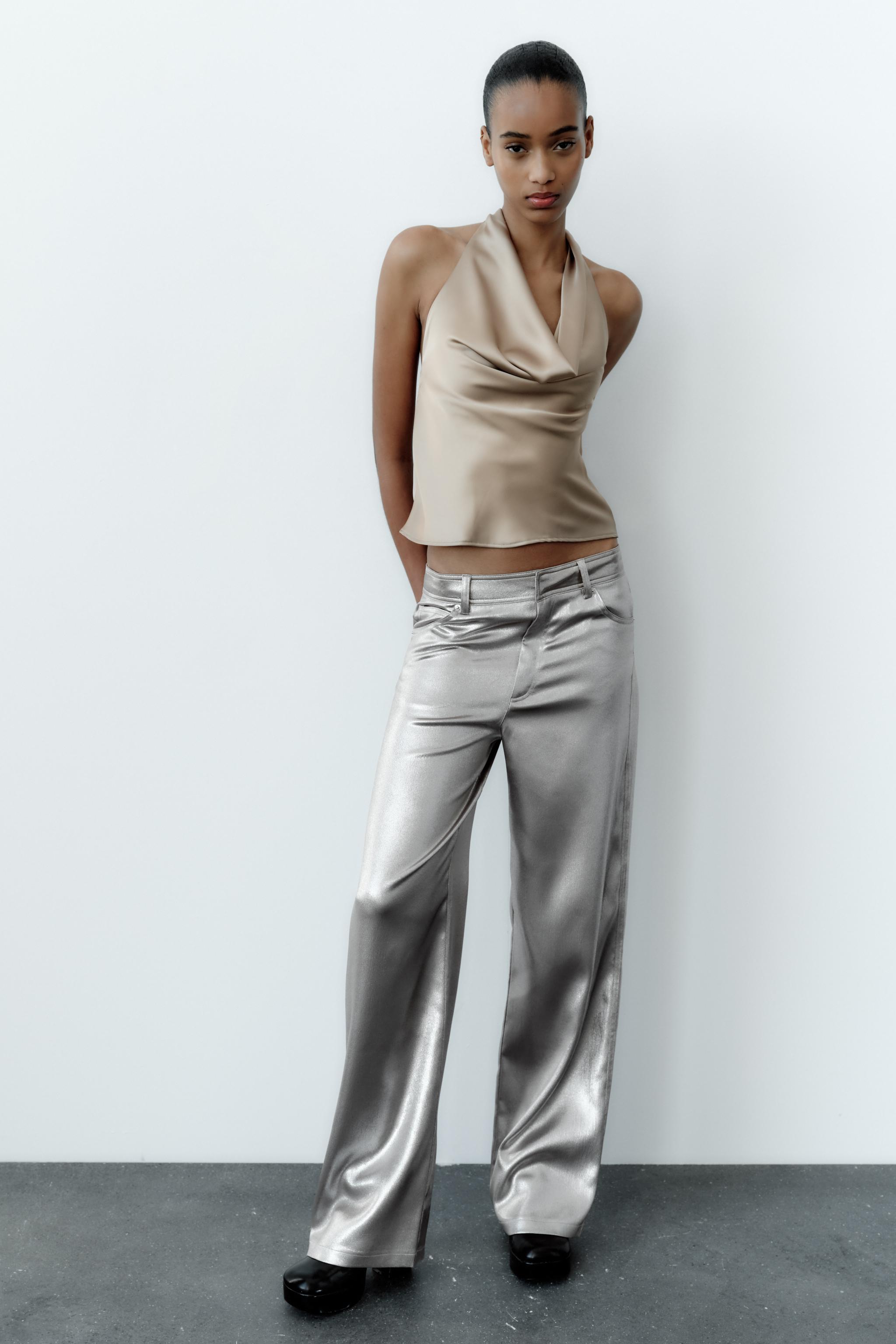 Zara Woman Black and White Halter Top, Tie Back, Size Medium