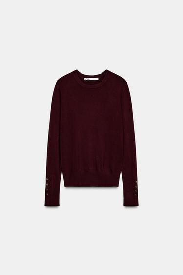 BASIC PLAIN KNIT JUMPER - Burgundy by Zara