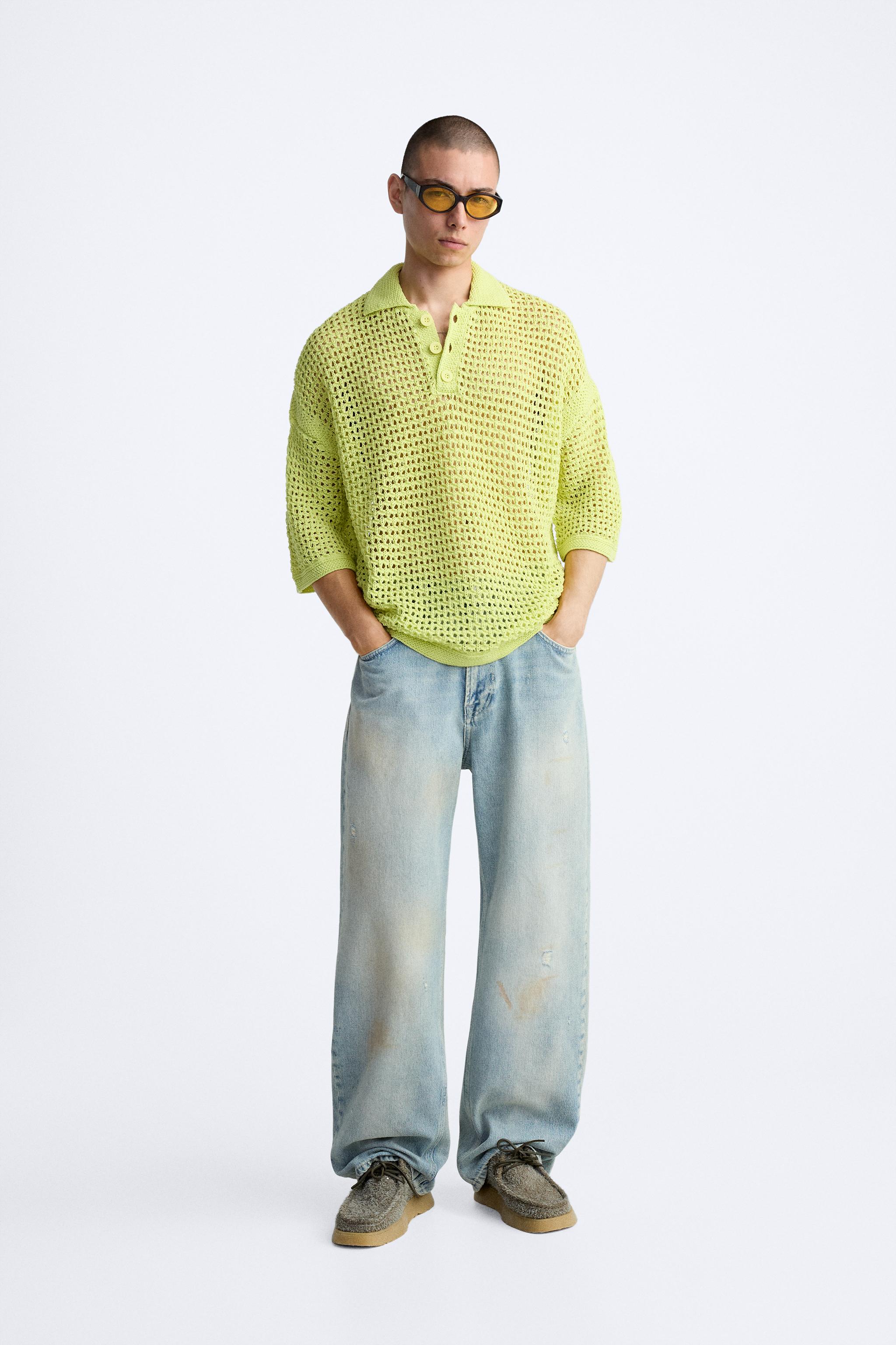 CROCHET KNIT POLO SHIRT - Lime | ZARA Singapore