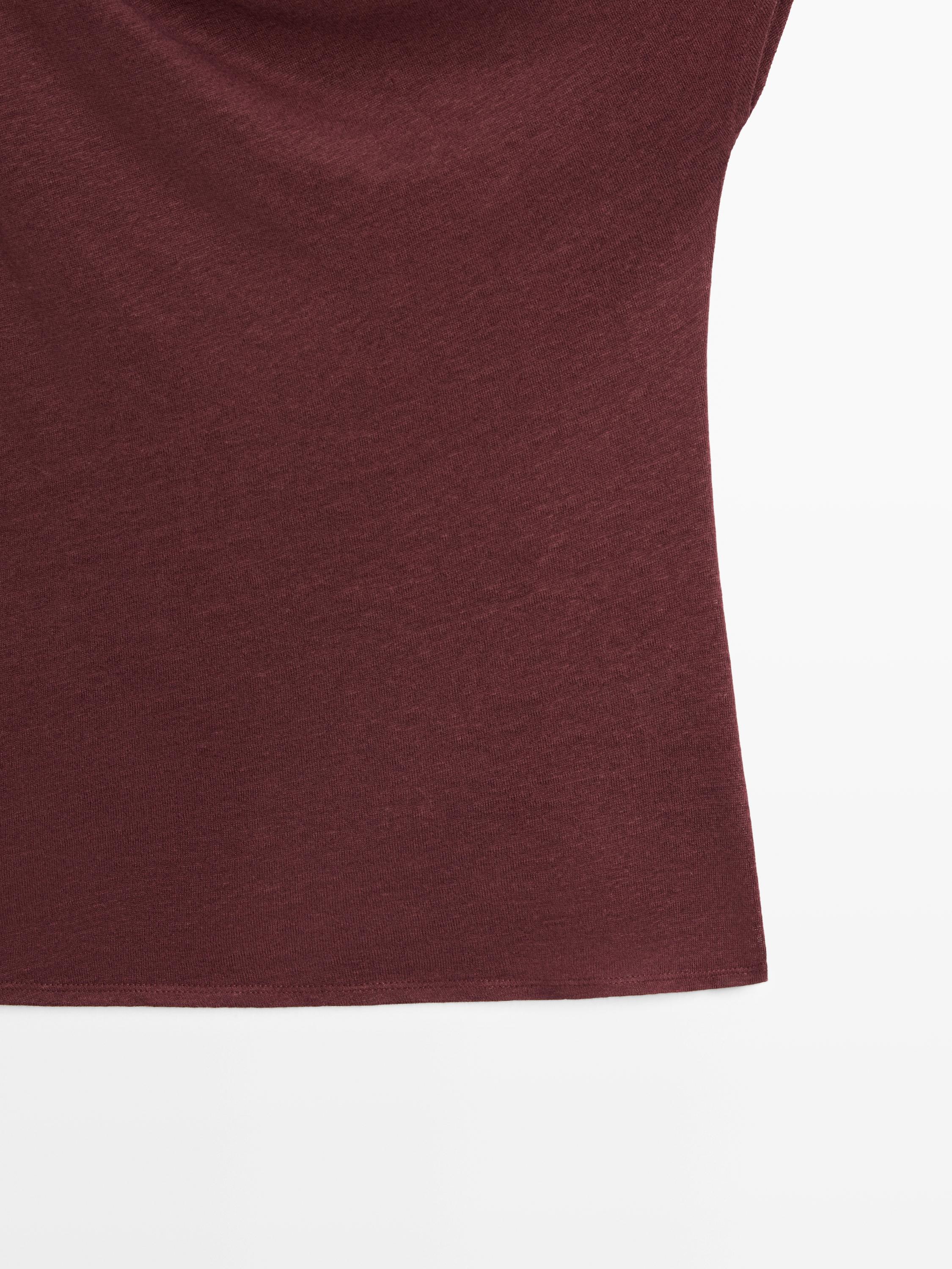 Top asymétrique drapé en lin mélangé
