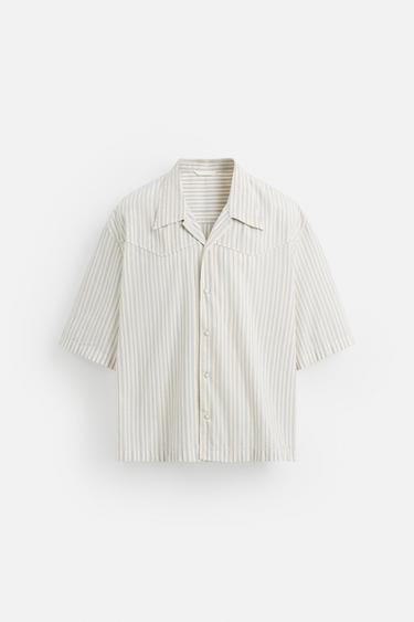 STRIPED EMBROIDERED SHIRT - Ecru by Zara - Image 7