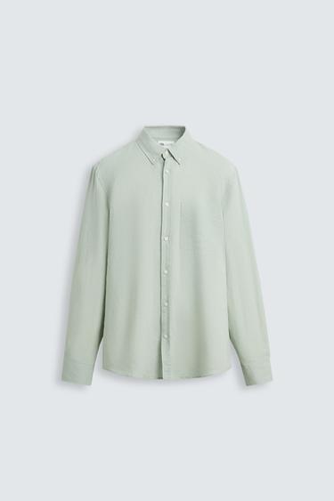 Zara LINEN - COTTON SHIRT - Sea green