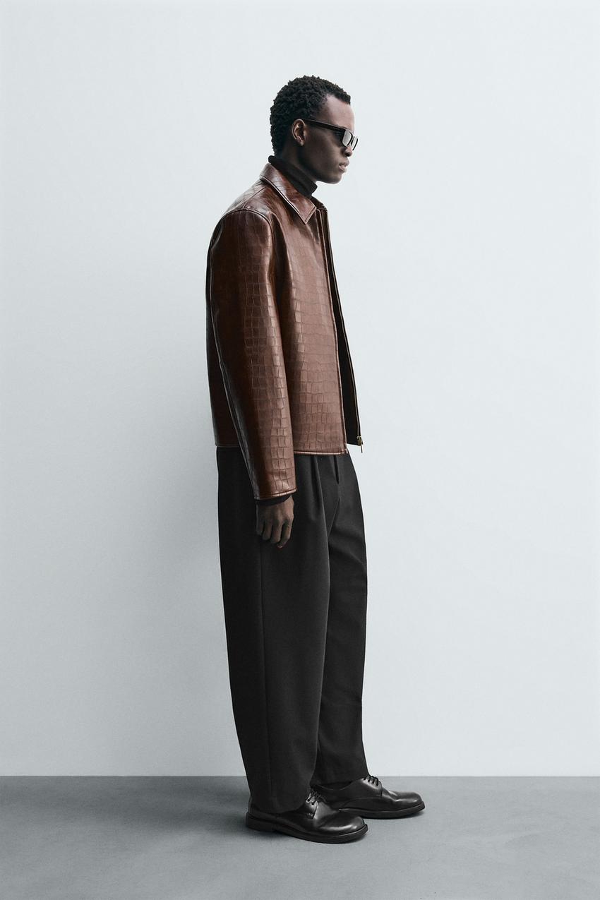 EMBOSSED FAUX LEATHER JACKET