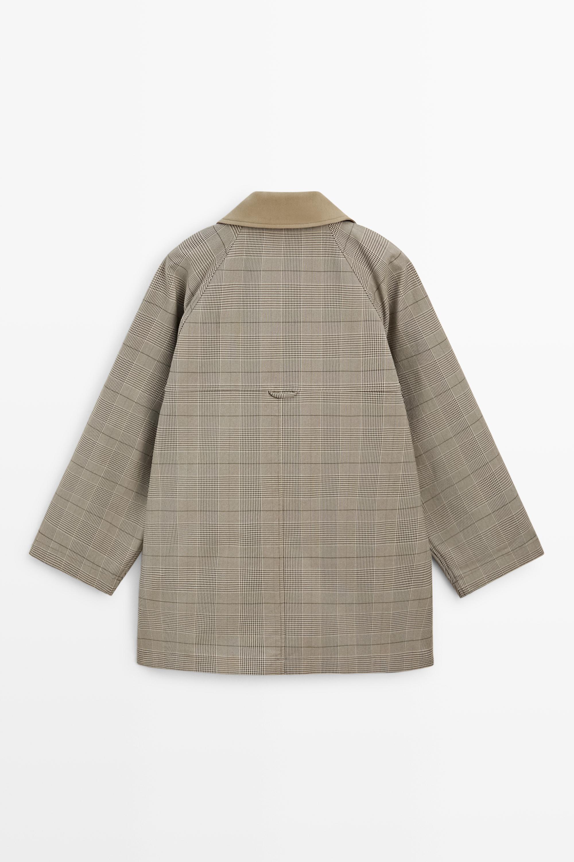 Cotton blend plaid high neck jacket