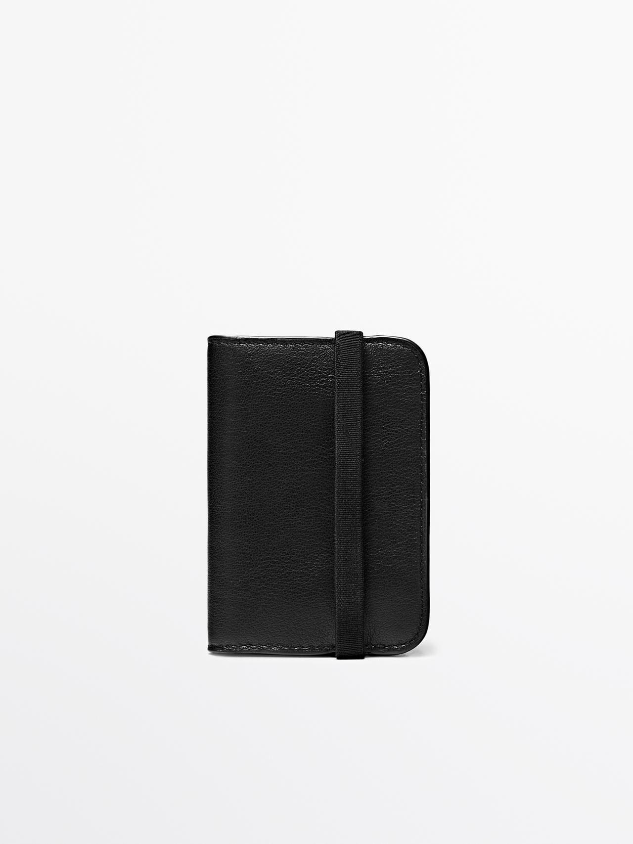 Nappa leather card holder with flap — Black