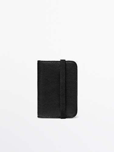 Nappa leather card holder with flap — Black 1