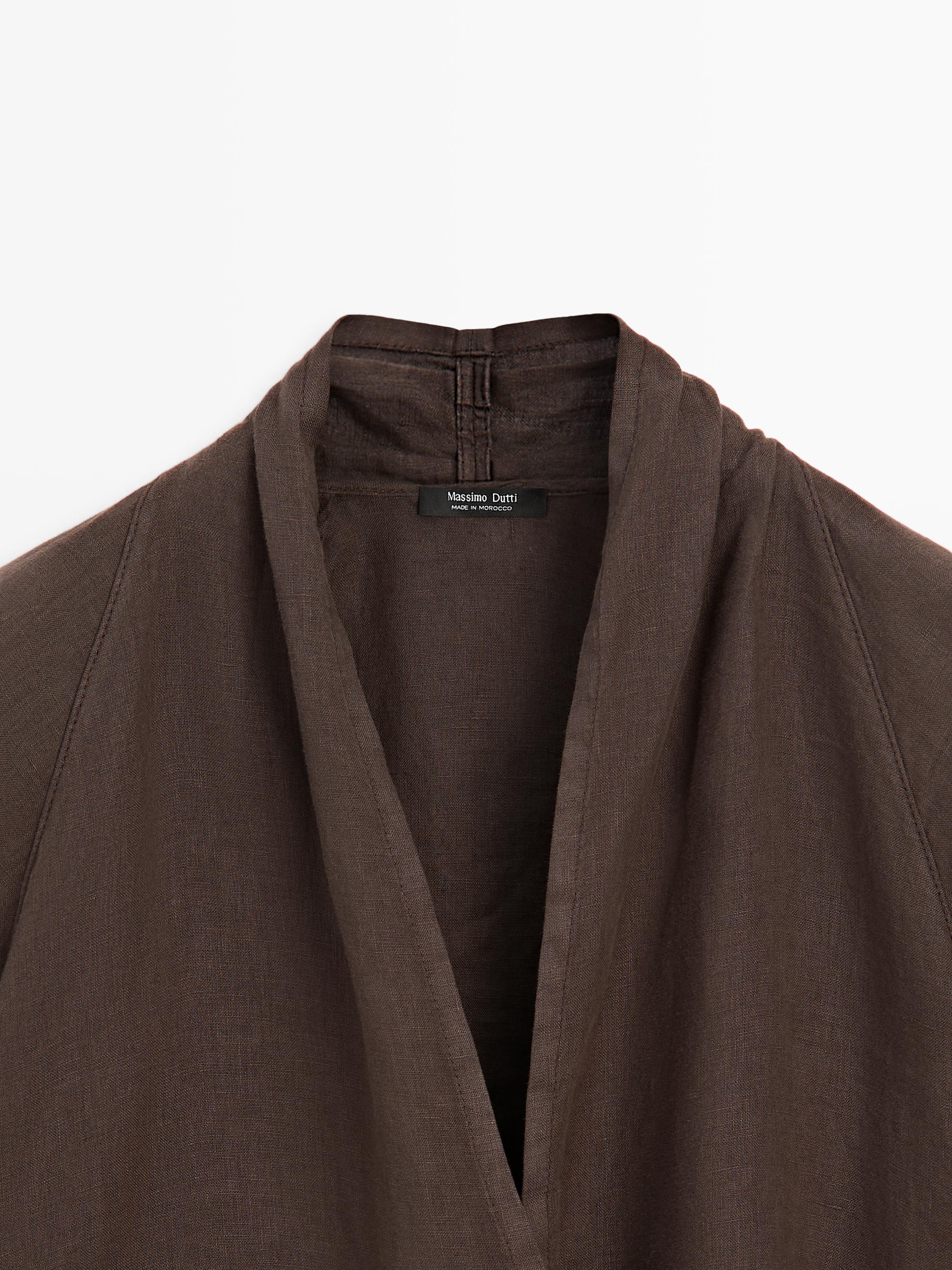 Flowing loose-fitting linen wrap blouse