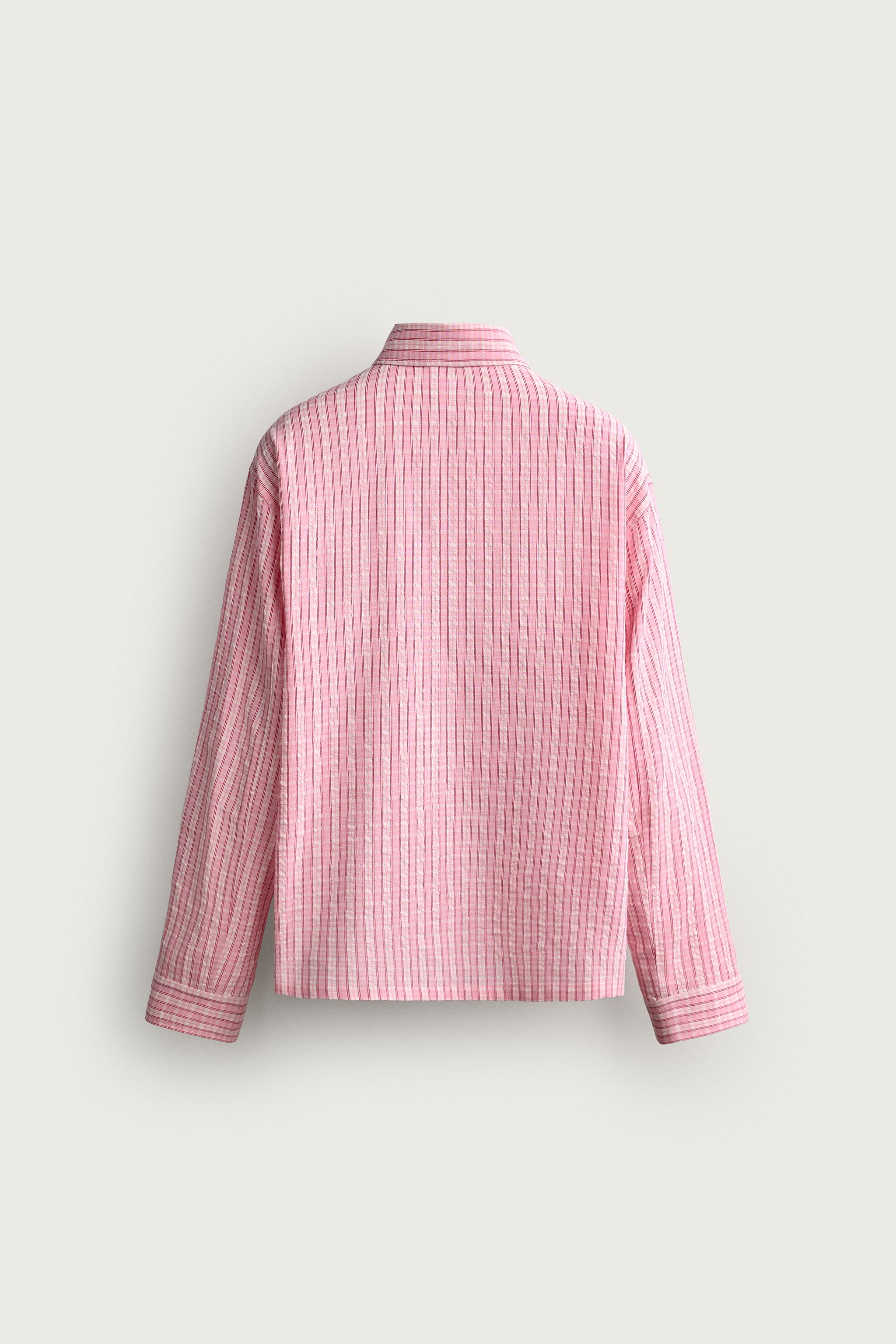 Zara RELAXED FIT DOKULU KARELİ GÖMLEK görsel 7
