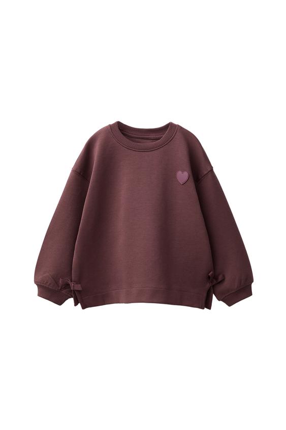 Zara INTERLOCK BOW AND HEART SWEATSHIRT - Chocolate - Image 0