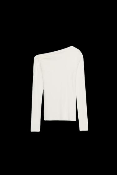ASYMMETRIC LONG SLEEVE T-SHIRT - Ecru by Zara - Image 0