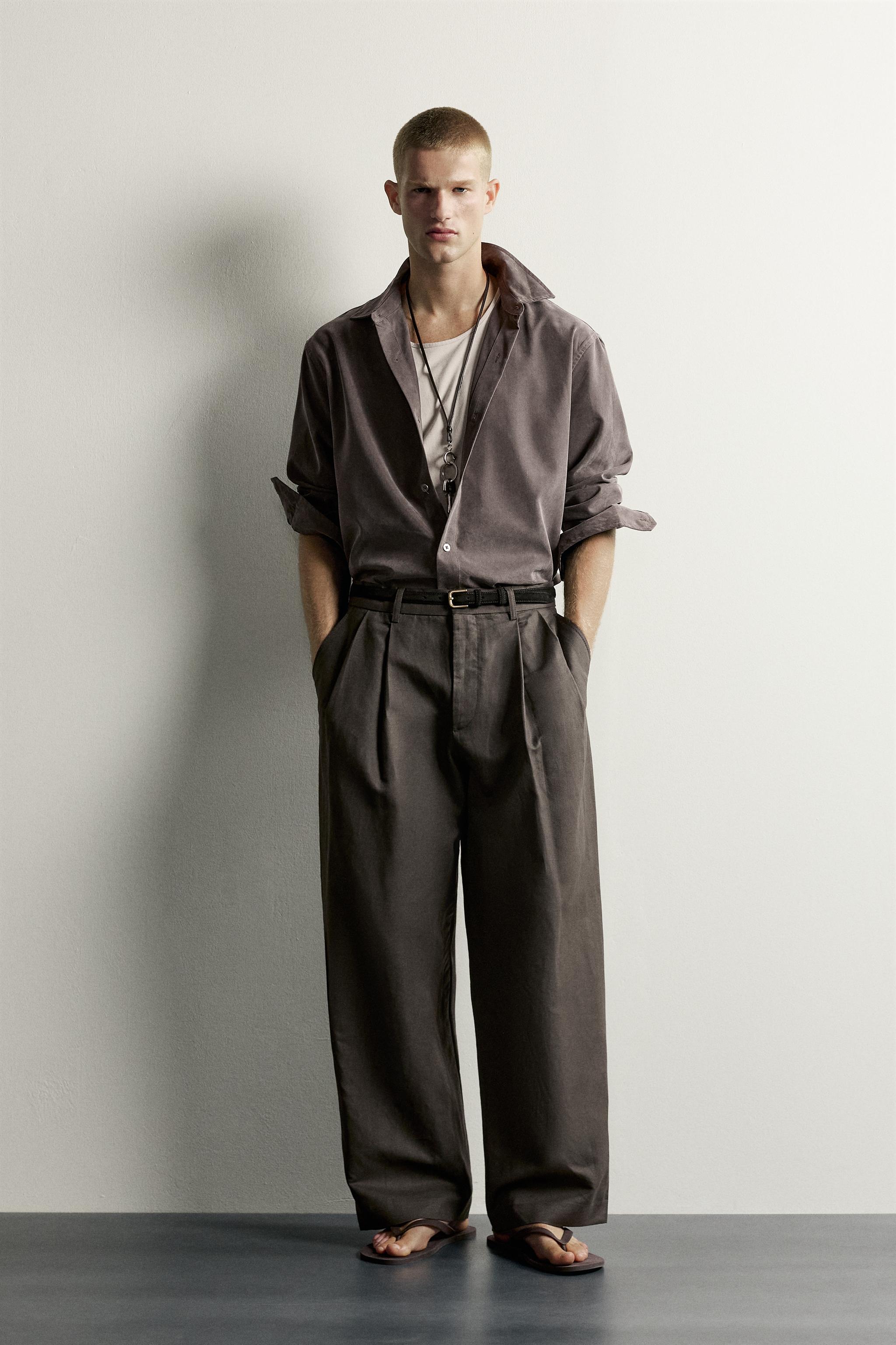 Мужские брюки Zara COTTON-LINEN PLEATED CHINO PANTS