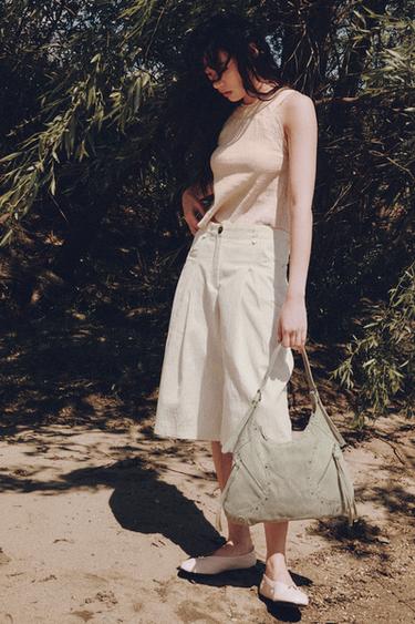 LEATHER BALLET FLATS WITH METAL DETAIL - Ecru White by Zara