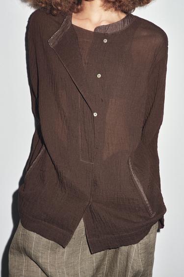 TEXTURED SHIRT WITH VISCOSE - Brown by Zara