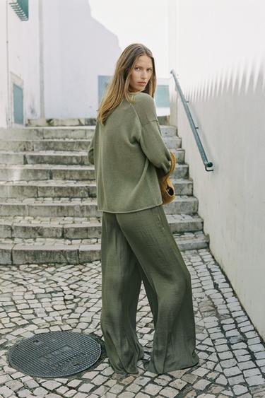 WIDE FLOWING TROUSERS - Khaki by Zara - Image 1