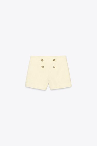 Zara TEXTURED SHORTS WITH GOLD BUTTONS - Printed