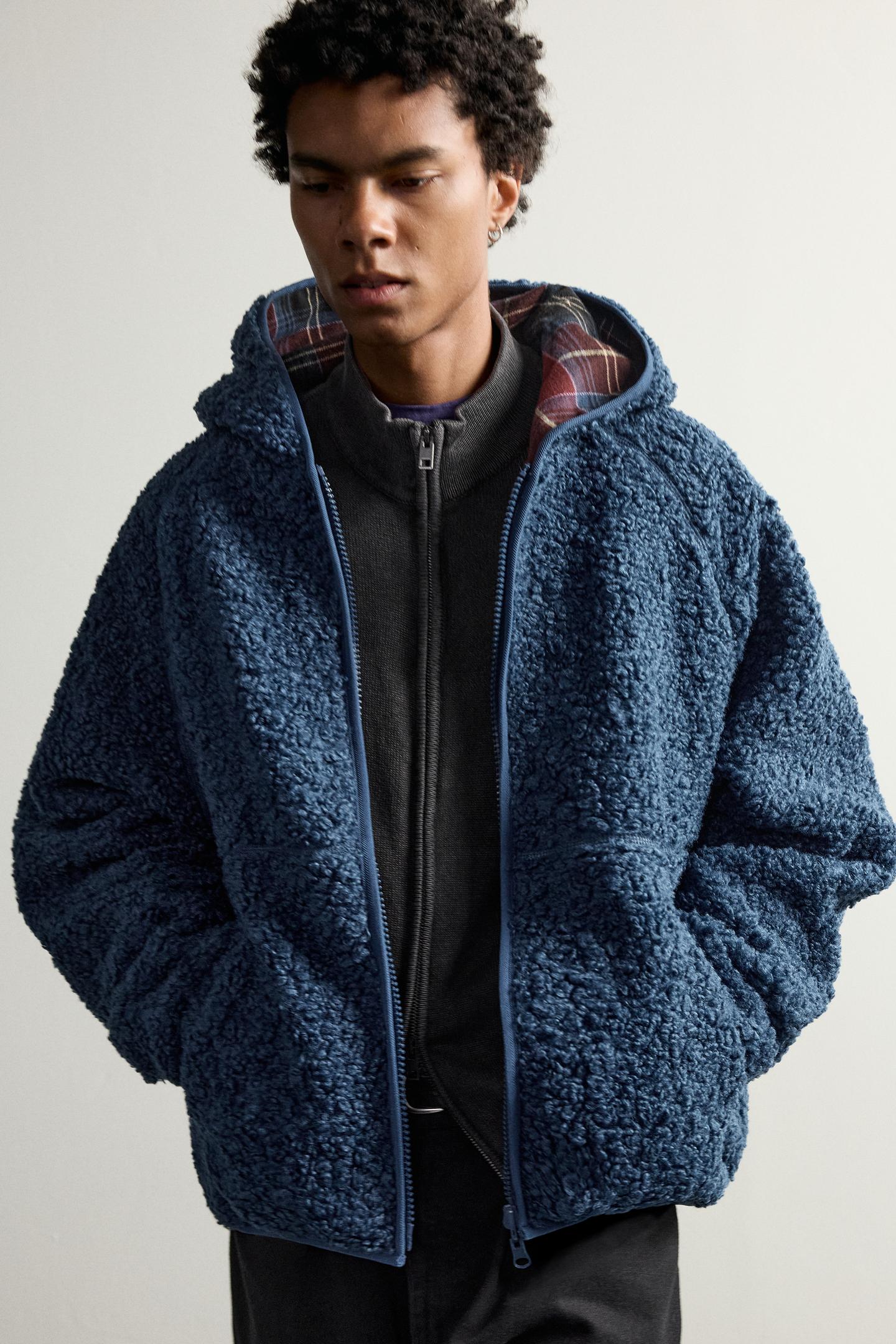 Мужская куртка Zara Reversible Check Shearling, цвет: Синий — фото 6